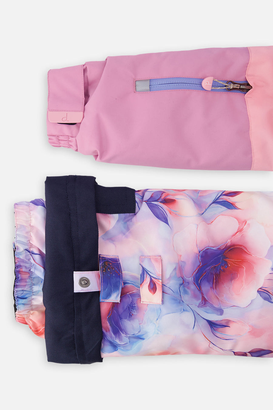 Two Piece Play Snowsuit Pink And Purple Colorblock With Watercolor Floral Print Pants - J10PG84_06240