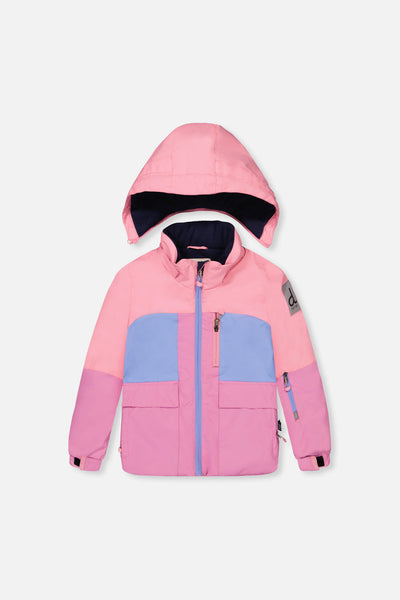 Two Piece Play Snowsuit Pink And Purple Colorblock With Watercolor Floral Print Pants - J10PG84_06240
