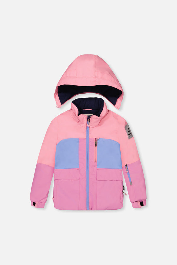 Two Piece Play Snowsuit Pink And Purple Colorblock With Watercolor Floral Print Pants - J10PG84_06240