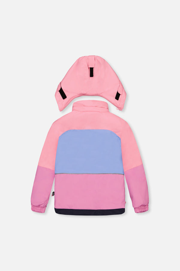 Two Piece Play Snowsuit Pink And Purple Colorblock With Watercolor Floral Print Pants - J10PG84_06240