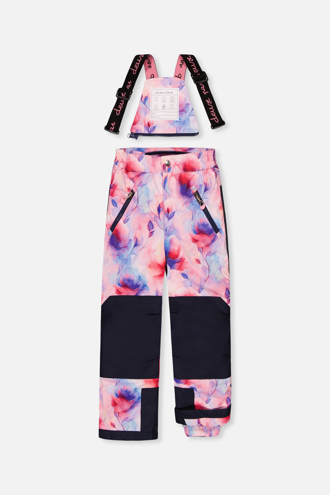 Two Piece Play Snowsuit Pink And Purple Colorblock With Watercolor Floral Print Pants - J10PG84_06240