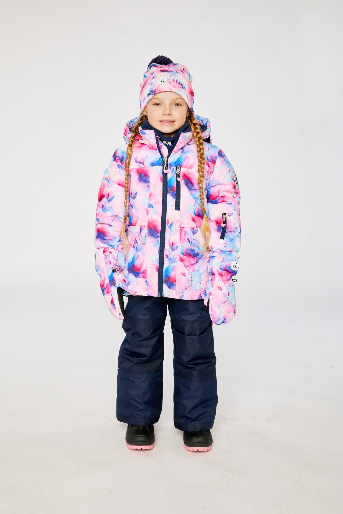 Two Piece Play Snowsuit Mauve Watercolor Floral Print With Navy Pants - J10PG84_1J038