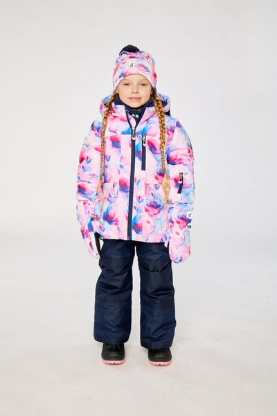 Two Piece Play Snowsuit Mauve Watercolor Floral Print With Navy Pants - J10PG84_1J038
