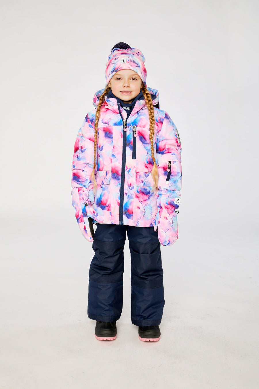Two Piece Play Snowsuit Mauve Watercolor Floral Print With Navy Pants - J10PG84_1J038