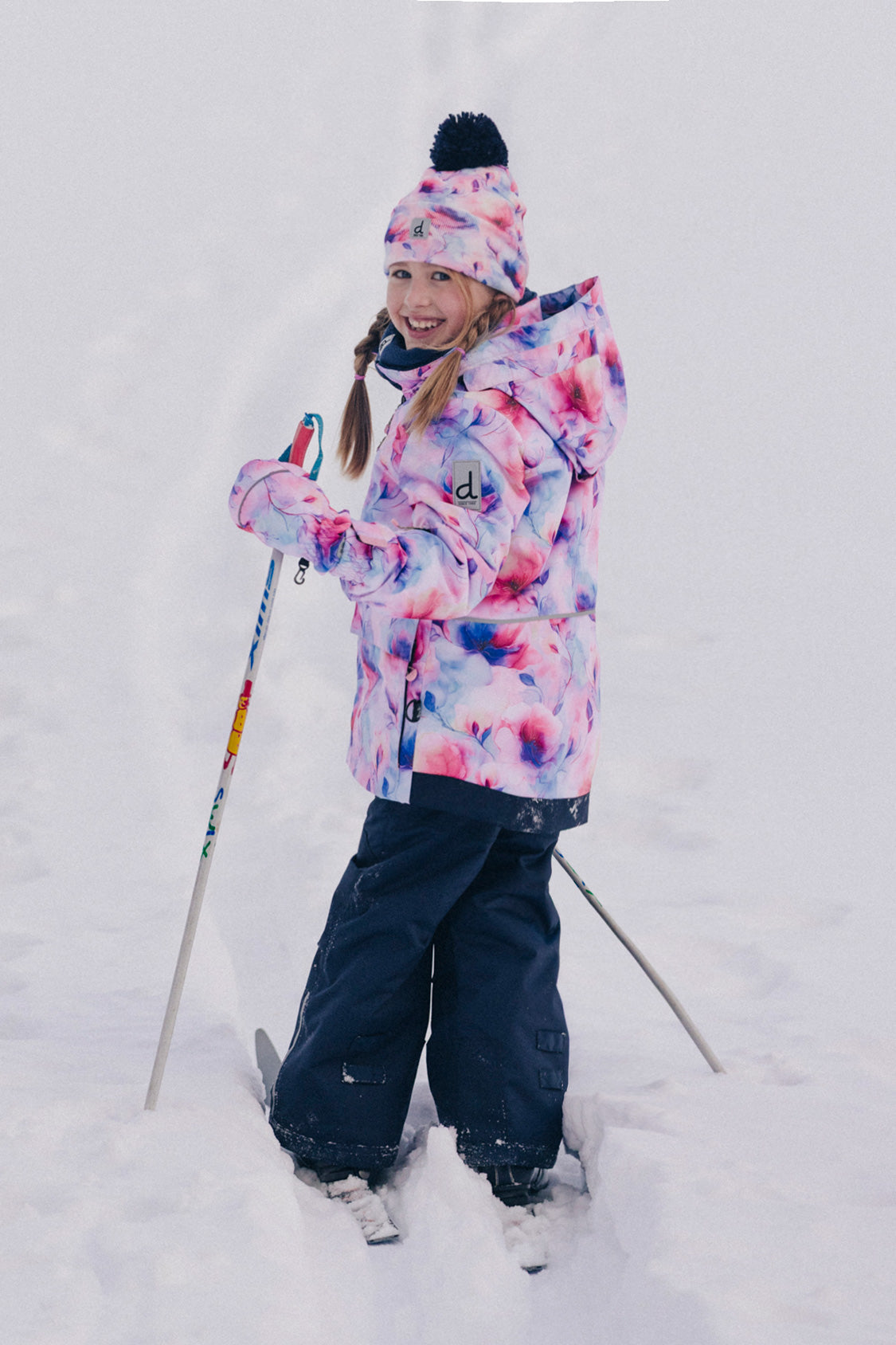 Two Piece Play Snowsuit Mauve Watercolor Floral Print With Navy Pants - J10PG84_1J038