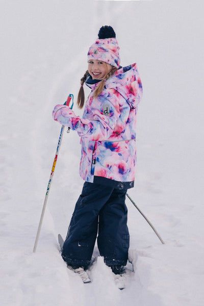 Two Piece Play Snowsuit Mauve Watercolor Floral Print With Navy Pants - J10PG84_1J038