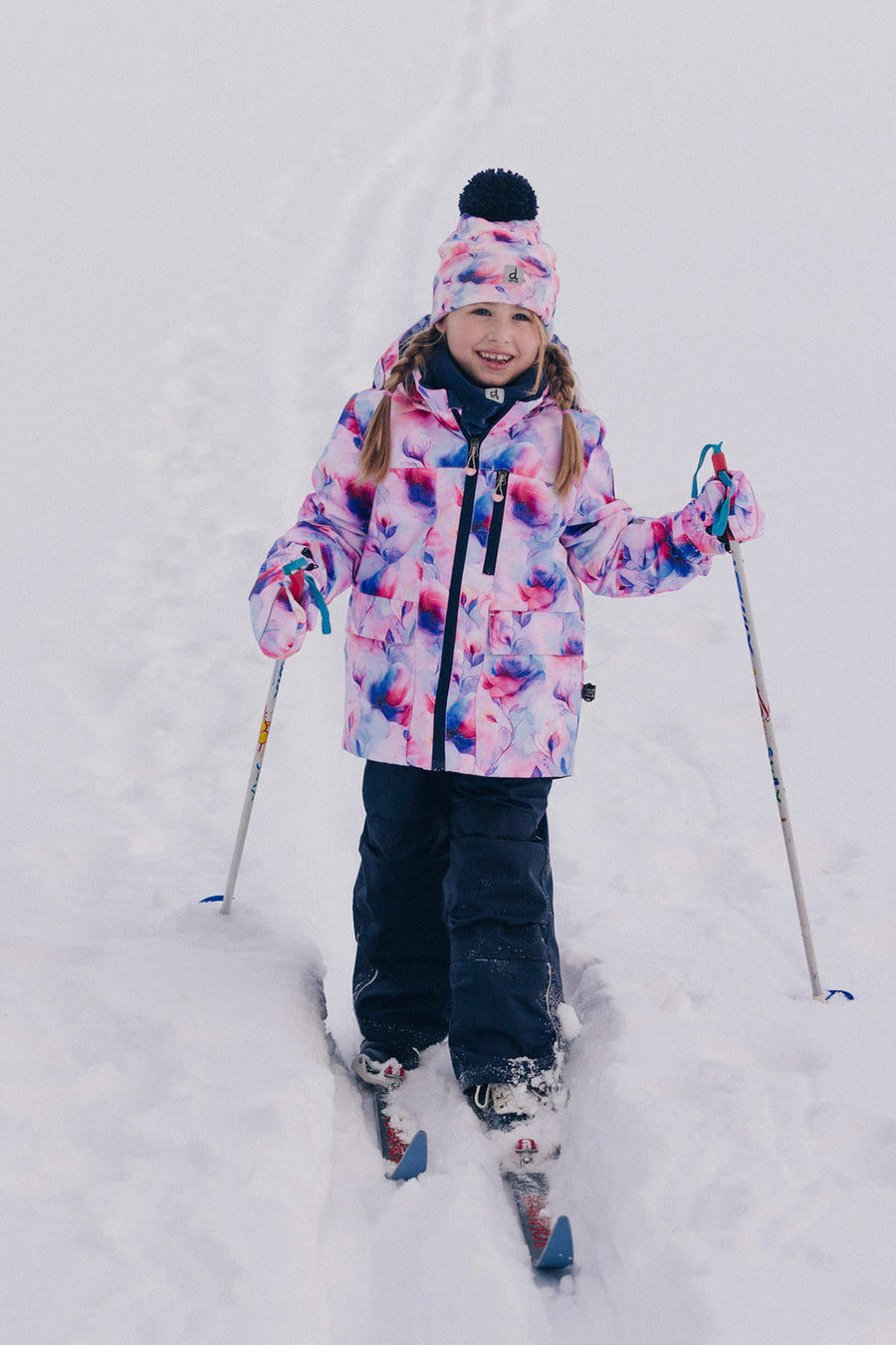 Two Piece Play Snowsuit Mauve Watercolor Floral Print With Navy Pants - J10PG84_1J038