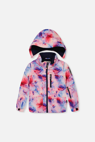 Two Piece Play Snowsuit Mauve Watercolor Floral Print With Navy Pants - J10PG84_1J038