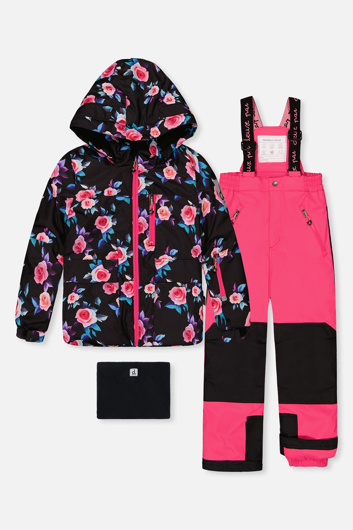 Two Piece Play Snowsuit Black Rose Print With Pink Pants - J10PG85_06990