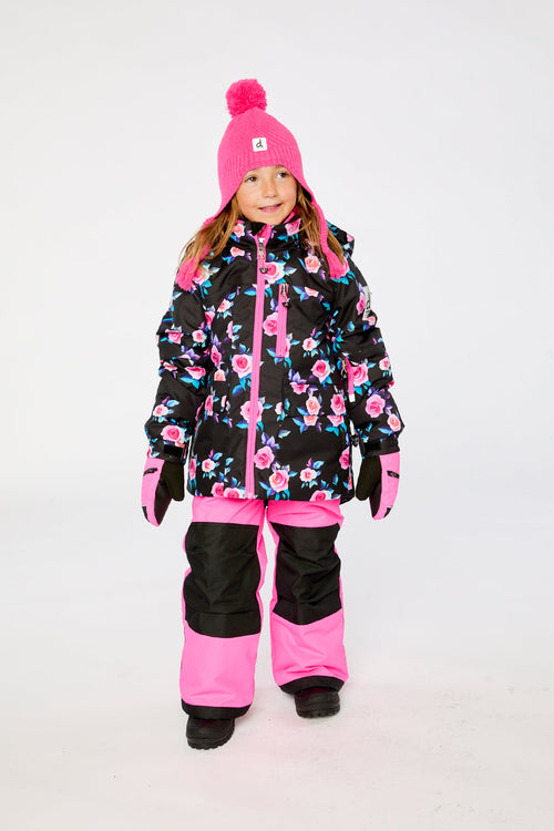 Two Piece Play Snowsuit Black Rose Print With Pink Pants - J10PG85_06990