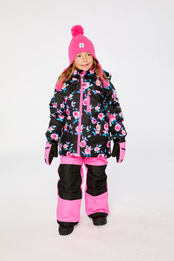 Two Piece Play Snowsuit Black Rose Print With Pink Pants - J10PG85_06990