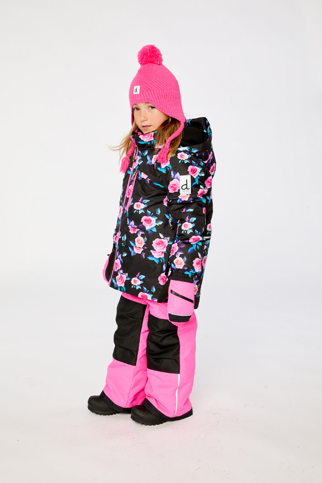 Two Piece Play Snowsuit Black Rose Print With Pink Pants - J10PG85_06990