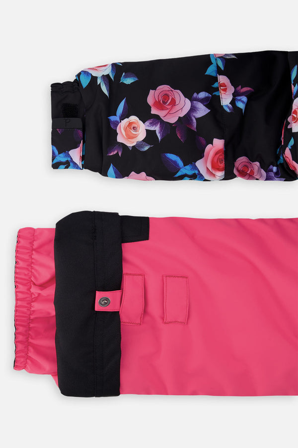 Two Piece Play Snowsuit Black Rose Print With Pink Pants - J10PG85_06990