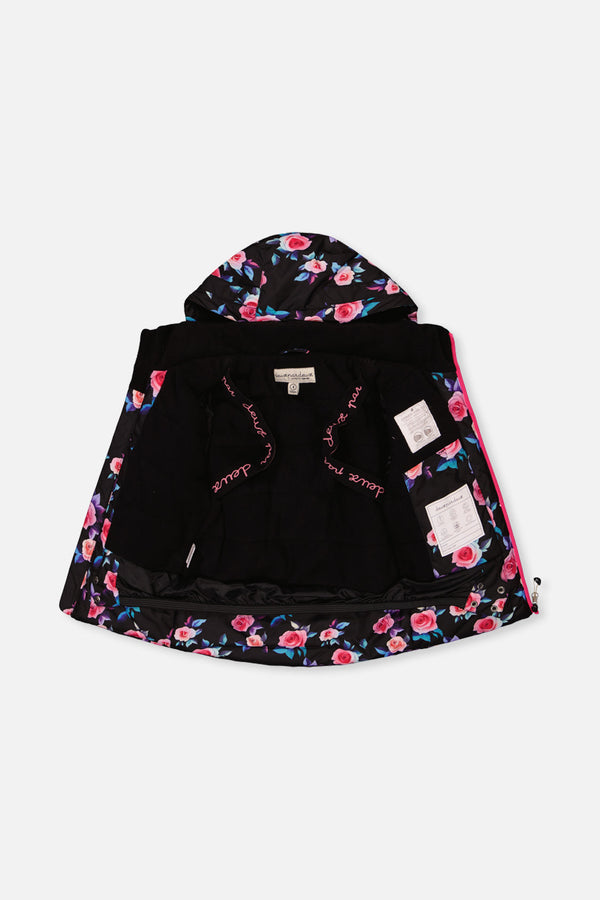 Two Piece Play Snowsuit Black Rose Print With Pink Pants - J10PG85_06990