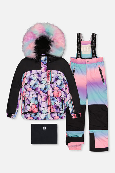 Two Piece Play Snowsuit Purple Floral Print With Gradient Pants - J10PG88_1J021