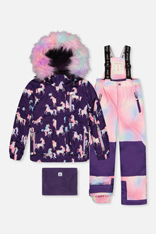 Two Piece Play Snowsuit Purple Unicorn Print With Multicolored Pants - J10PG91_1J035
