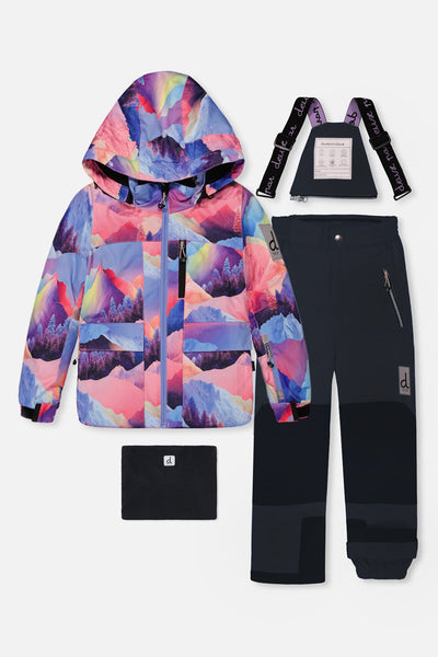 Two Piece Play Snowsuit Pink Mountain Print With Black Pants - J10PG93_09990