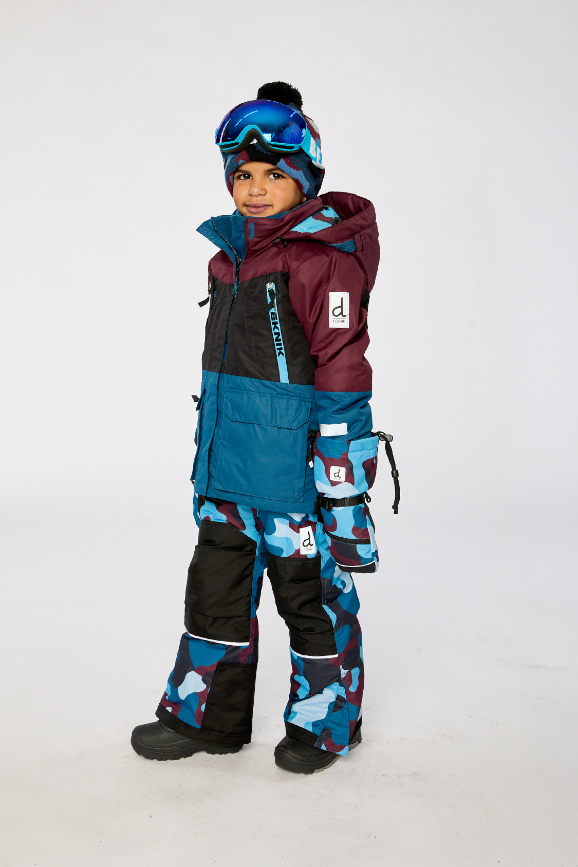 Two Piece Teknik Snowsuit Blue And Red Camouflage - J10TB51_04002