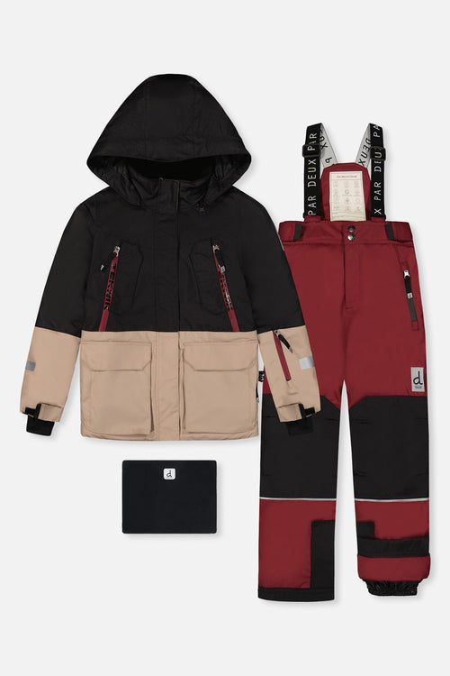 Two Piece Teknik Snowsuit Black Beige And Burgundy - J10TB51_09990