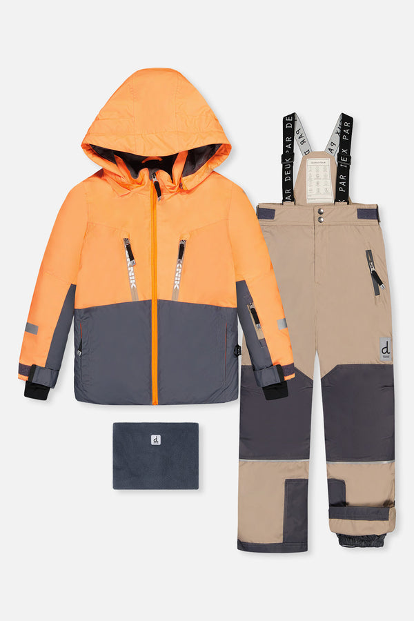 Two Piece Teknik Snowsuit Bright Orange Grey And Taupe - J10TB52_08950