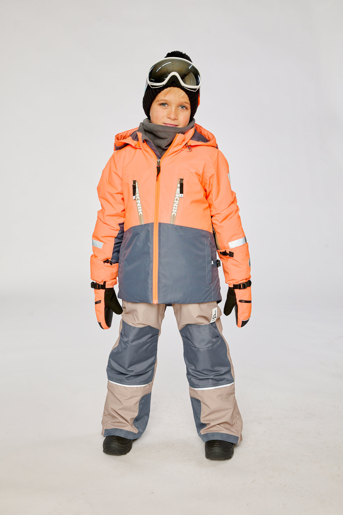 Two Piece Teknik Snowsuit Bright Orange Grey And Taupe - J10TB52_08950