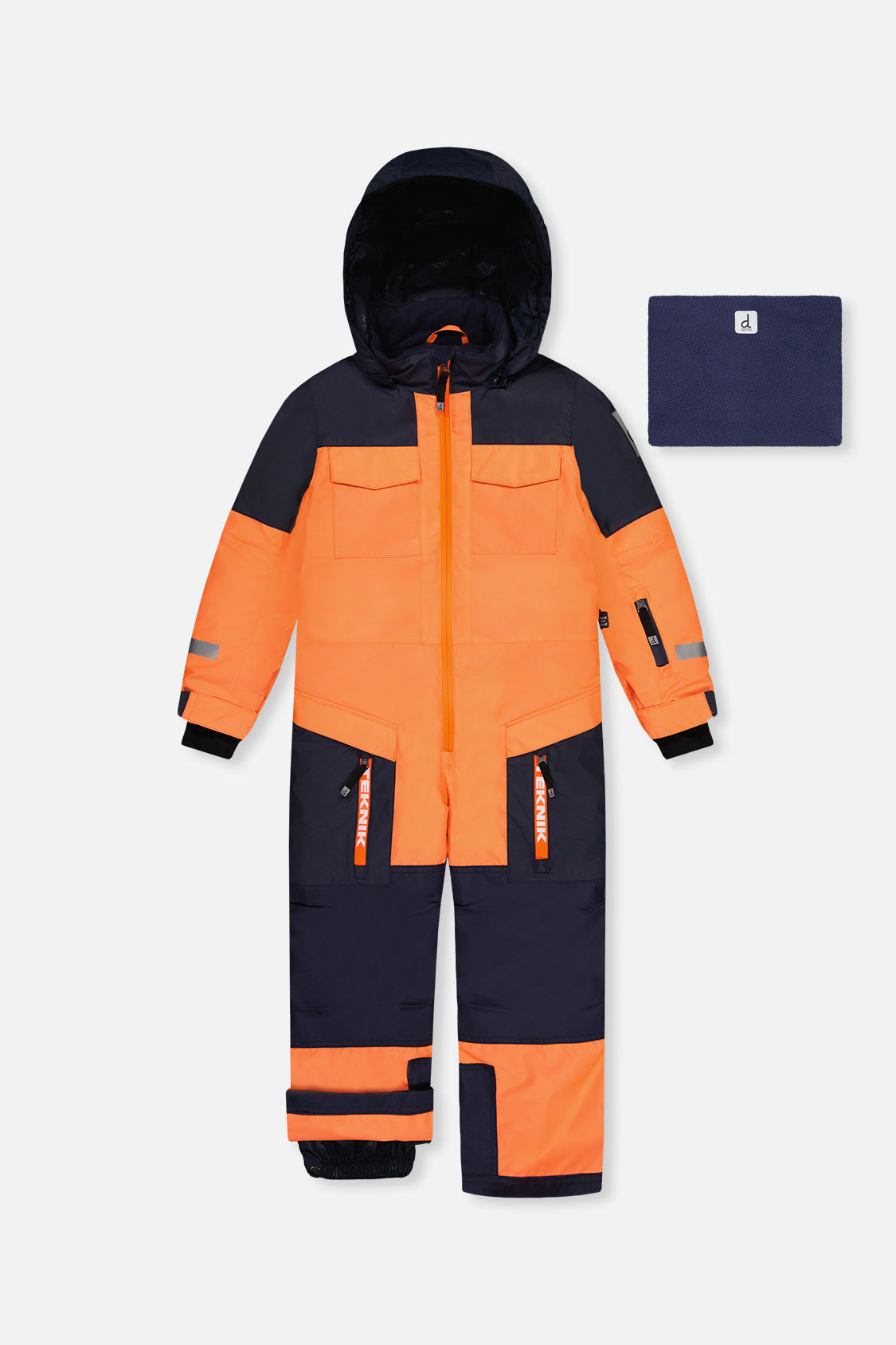 Kids One Piece Teknik Snowsuit Bright Orange And Blue - J10TB76_08950