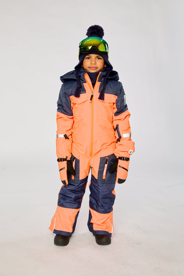 Kids One Piece Teknik Snowsuit Bright Orange And Blue - J10TB76_08950