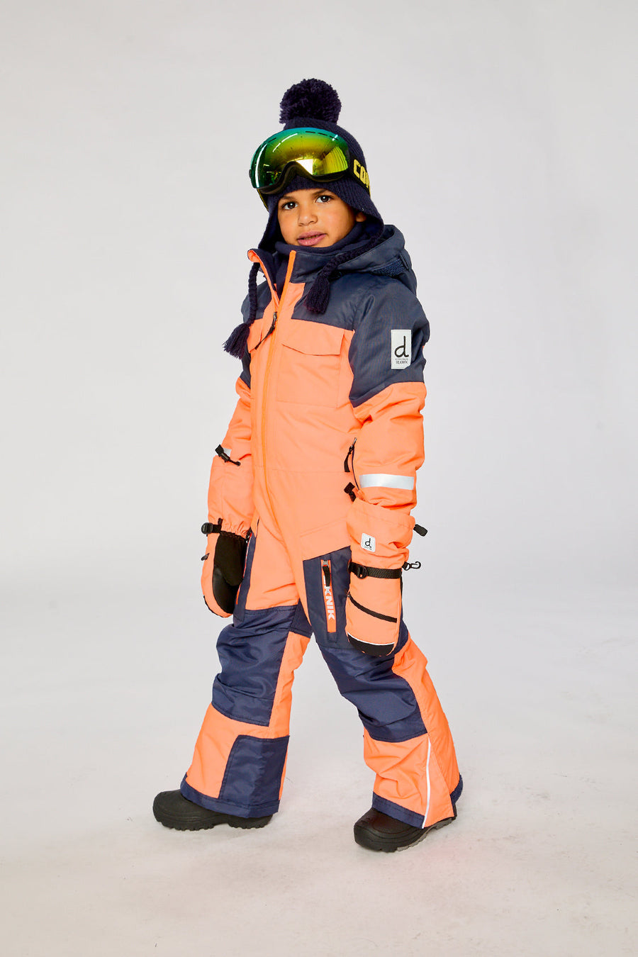 Kids One Piece Teknik Snowsuit Bright Orange And Blue - J10TB76_08950