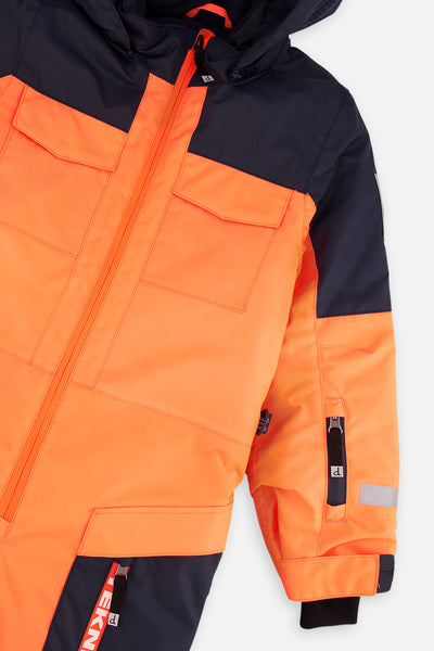 Kids One Piece Teknik Snowsuit Bright Orange And Blue - J10TB76_08950