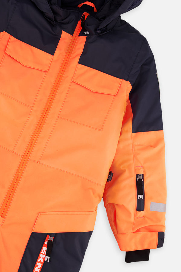 Kids One Piece Teknik Snowsuit Bright Orange And Blue - J10TB76_08950