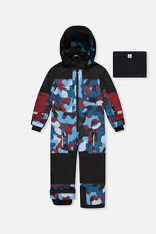 Kids One Piece Teknik Snowsuit Blue And Red Camouflage - J10TB76_1J060