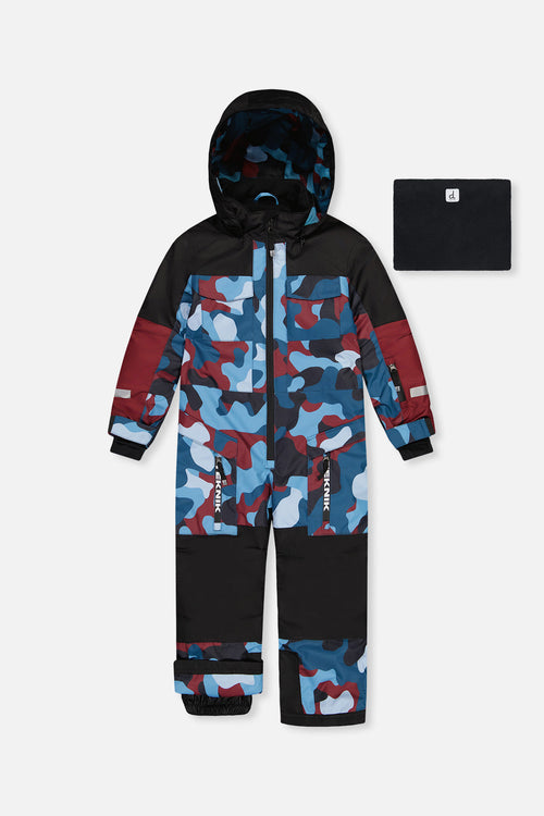 Kids One Piece Teknik Snowsuit Blue And Red Camouflage - J10TB76_1J060