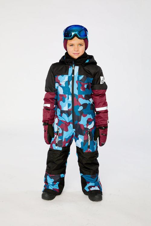 Kids One Piece Teknik Snowsuit Blue And Red Camouflage - J10TB76_1J060