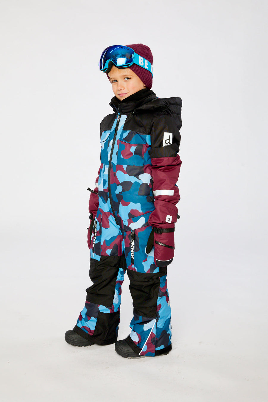 Kids One Piece Teknik Snowsuit Blue And Red Camouflage - J10TB76_1J060