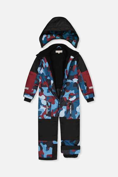 Kids One Piece Teknik Snowsuit Blue And Red Camouflage - J10TB76_1J060