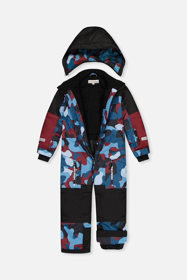 Kids One Piece Teknik Snowsuit Blue And Red Camouflage - J10TB76_1J060