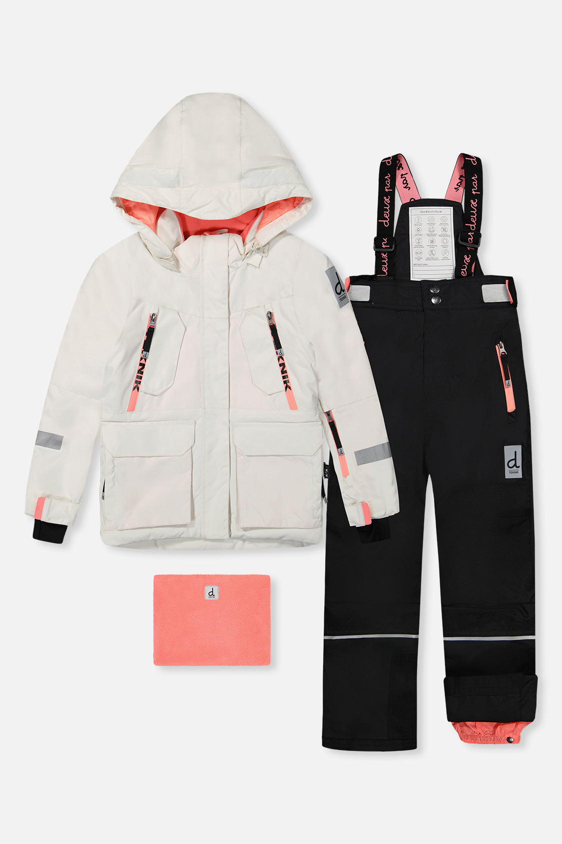 Two Piece Teknik Snowsuit Off-White And Pink With Black Pants