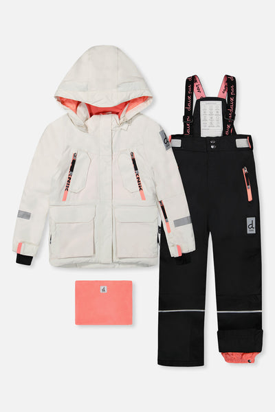 Two Piece Teknik Snowsuit Off-White And Pink With Black Pants
