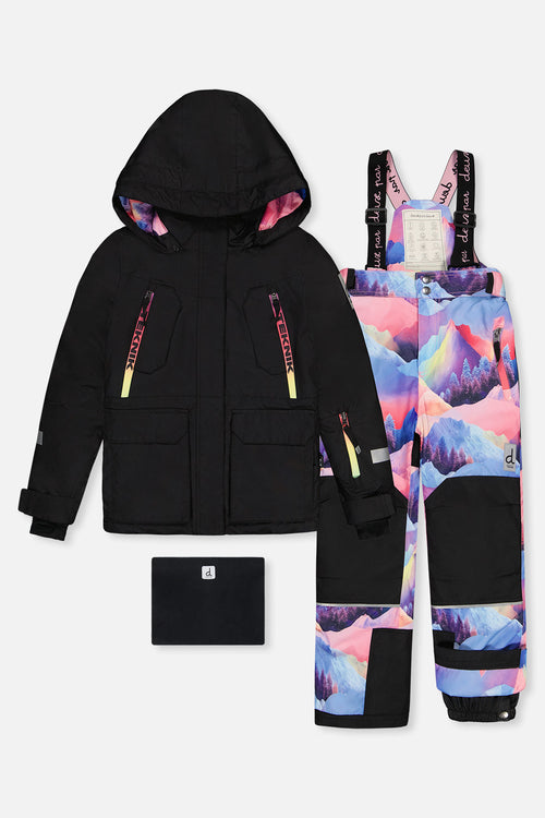 Two Piece Teknik Snowsuit Pink Print With Blue Mountains - J10TG92_09990