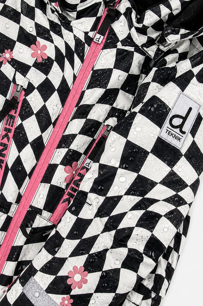 Two Piece Teknik Snowsuit White And Bright Pink Checkered Print