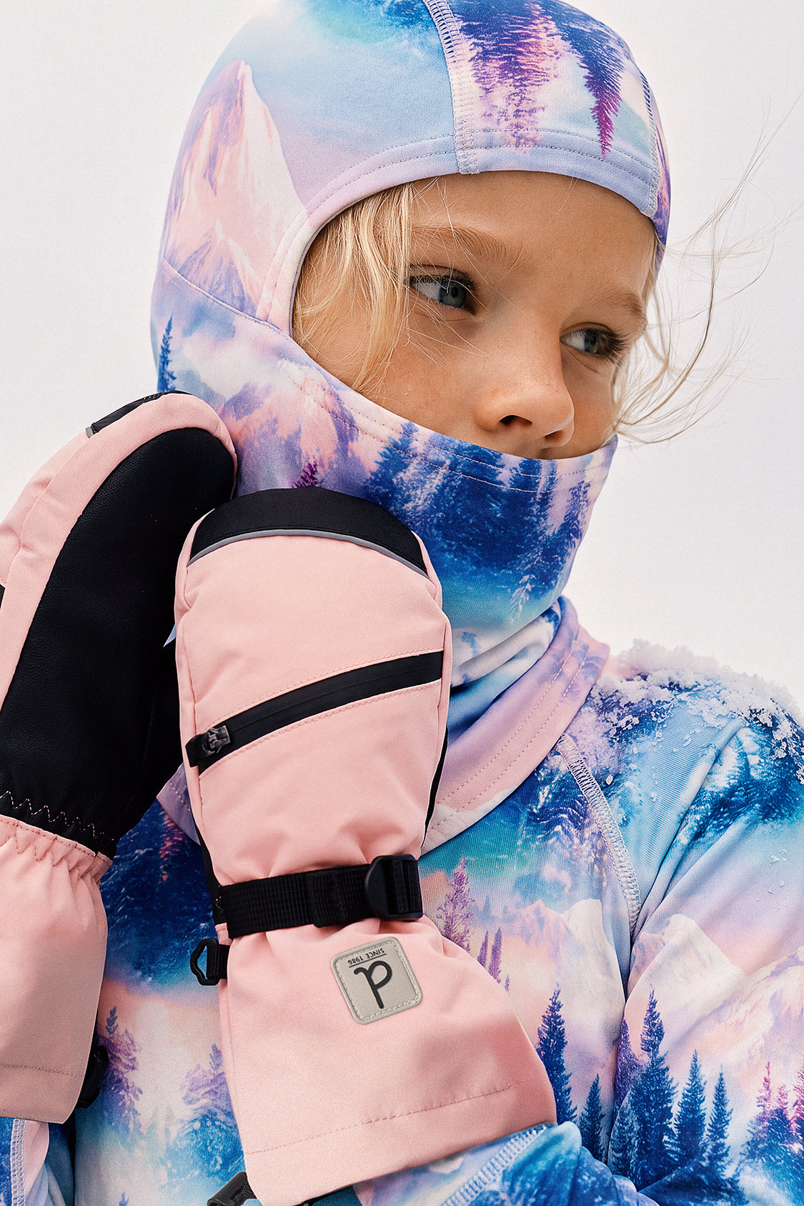 Polar Balaclava Blue And Pink Mountain Print