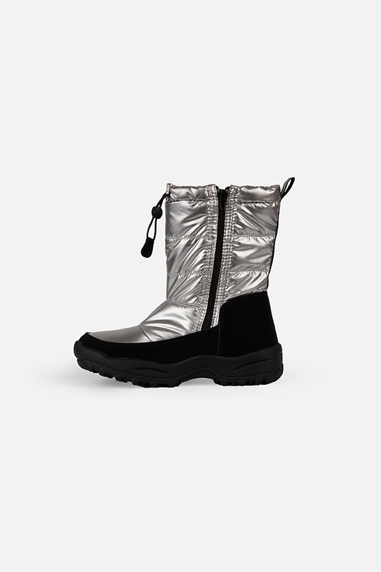 Nylon Quilted Winter Boots Silver