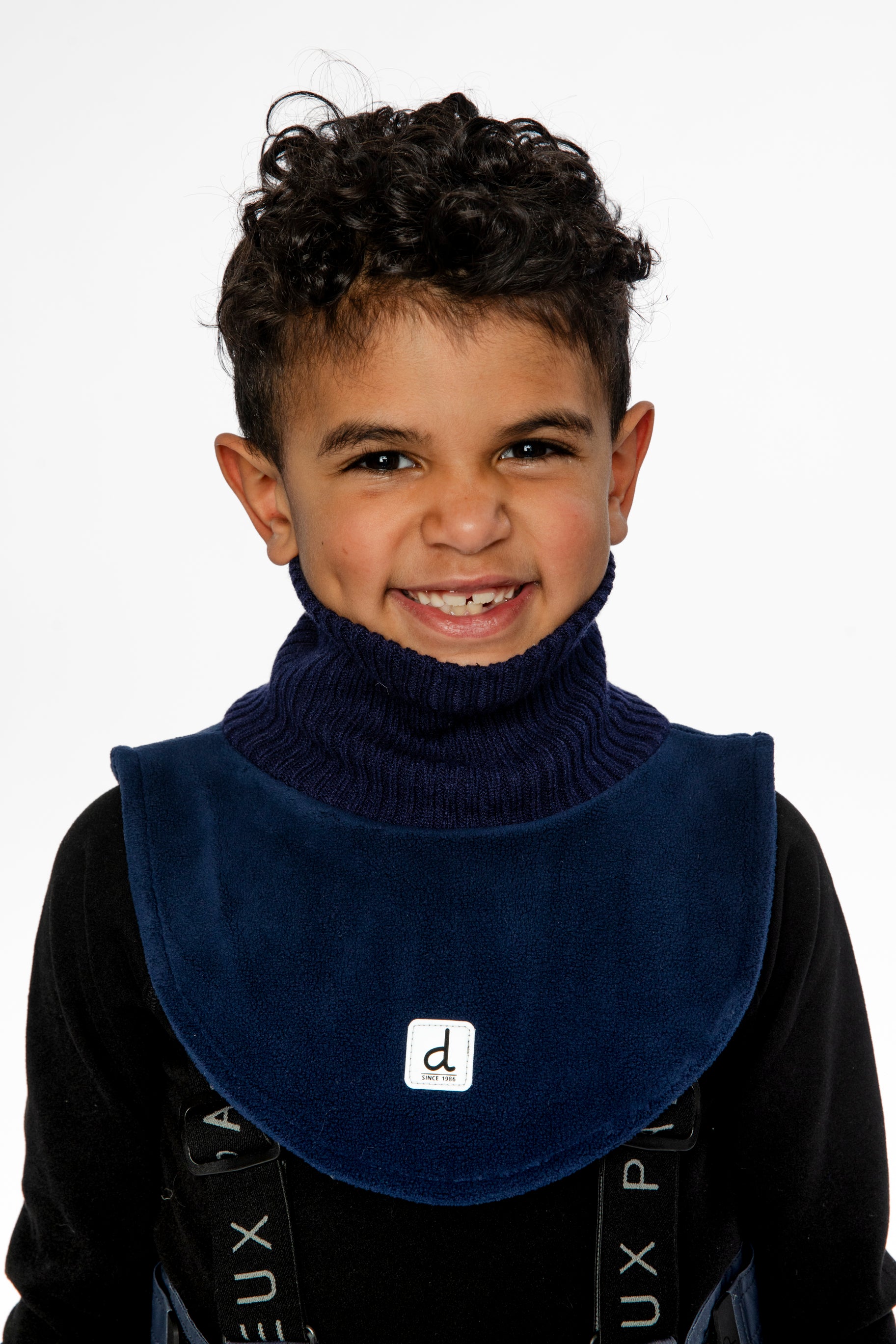 Cache-cou col roulé en tricot et en polaire bleu marine