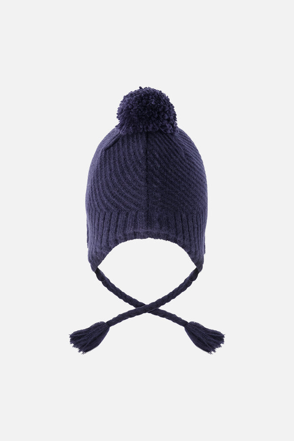 Winter Peruvian Knit Hat With Pompom Navy Blue - J10XT1_04790