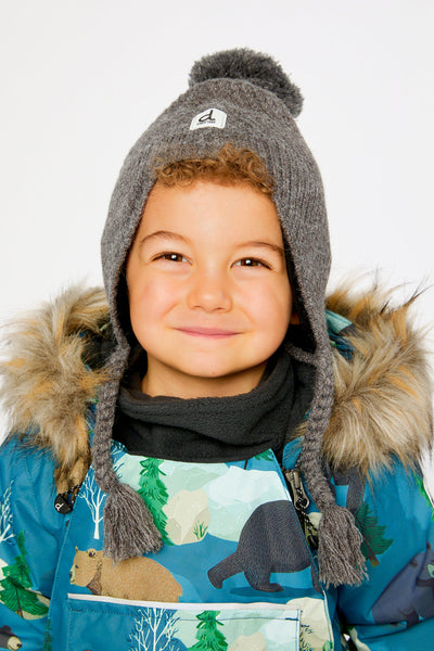 Winter Peruvian Knit Hat With Pompom Cool Dark Grey - J10XT1_04930