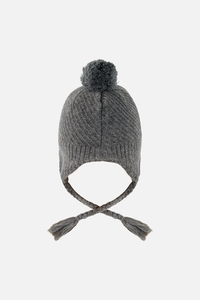 Winter Peruvian Knit Hat With Pompom Cool Dark Grey - J10XT1_04930