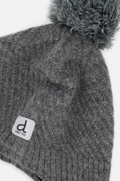 Winter Peruvian Knit Hat With Pompom Cool Dark Grey - J10XT1_04930