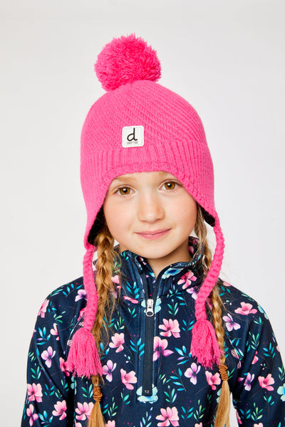 Winter Peruvian Knit Hat With Pompom Bright Pink - J10XT1_06990