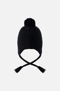 Winter Peruvian Knit Hat With Pompom Black - J10XT1_09990