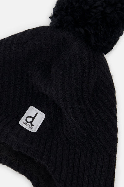 Winter Peruvian Knit Hat With Pompom Black - J10XT1_09990